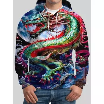Мужская толстовка с капюшоном с принтом в виде дракона на Хэллоуин, модная спортивная одежда, осенне-зимние свитера с длинными рукавами S