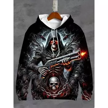 Мужская толстовка с капюшоном с принтом в виде винтажного черепа 3D, весенняя толстовка с длинным рукавом, свободная одежда, модная уличная спортивная одежда S