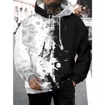 Мужская толстовка с капюшоном с принтом в виде брызг 3D-чернил, активная микро-эластичная дышащая толстовка с капюшоном для активного отдыха S