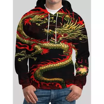 Мужская толстовка с капюшоном с принтом в виде дракона на Хэллоуин, модная спортивная одежда, осенне-зимние свитера с длинными рукавами S