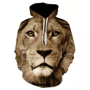 Мужская толстовка с капюшоном с принтом животных 3D Lion Head Hoodie на осень Брендовая толстовка с капюшоном Модная толстовка с 3D-принтом XXS