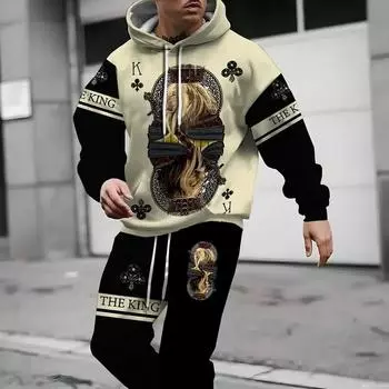 Мужская толстовка с капюшоном Spades K Lion Pattern, комплекты из толстовки с капюшоном и спортивных штанов с 3D-принтом, свободная мужская одежда осень/зима S