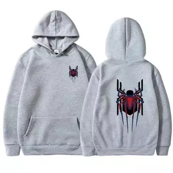 Мужская толстовка с капюшоном Street Fashion Deep Red Spider Print Sweatshirt Brushed Fleece Женская повседневная свободная толстовка с капюшоном S