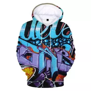 Мужская толстовка с капюшоном Street Graffiti с 3D-принтом, с длинными рукавами, хип-хоп, уличная одежда, повседневная, цветная, с капюшоном, свободная одежда S