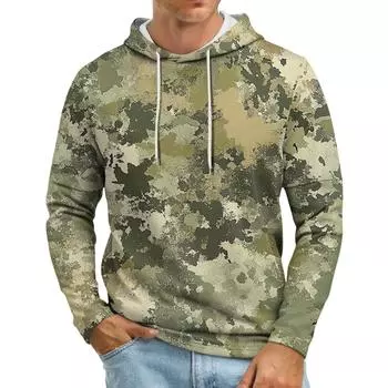 Мужская толстовка с капюшоном свободного кроя в стиле кэжуал с камуфляжным принтом L