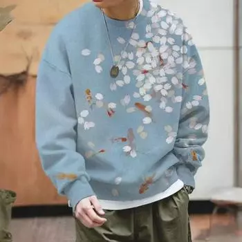Мужская толстовка с капюшоном Ukiyoe Ripple Animal с 3D-принтом, ретро-растительный узор, осенний свободный свитер с длинным рукавом, модный большой размер S