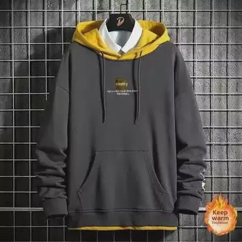 Мужская толстовка с капюшоном в американском стиле 2023 года: Облегающий крой, модная корейская вышивка на весну и осень 3XL белый