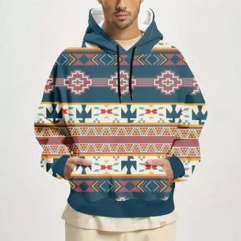 Мужская толстовка с капюшоном в этническом стиле с узором Харадзюку, осенняя толстовка с длинным рукавом, повседневный уличный свитер, мужская свободная одежда, толстовки с капюшоном S