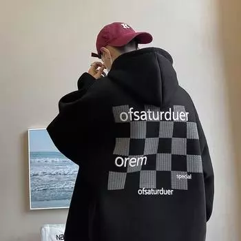 Мужская толстовка с капюшоном в стиле Гонконга большого размера — модная американская толстовка для весны и осени 4XL чёрный