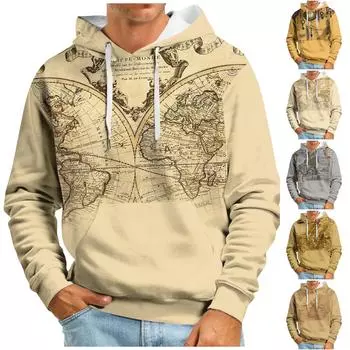 Мужская толстовка с капюшоном в стиле ретро с длинным рукавом, топы, куртка, верхняя одежда XXL