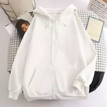 Мужская толстовка с капюшоном в стиле ретро на молнии с длинным рукавом, свободная куртка, пальто, Harajuku, повседневная готическая толстовка с капюшоном, уличная одежда S белый