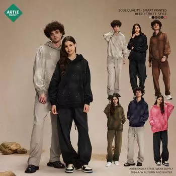 Мужская толстовка с капюшоном в стиле ретро-уличной моды – коллекция осень/зима 2024 г., окрашенная распылением, состаренный стиль, 450 г L зелёный/серый