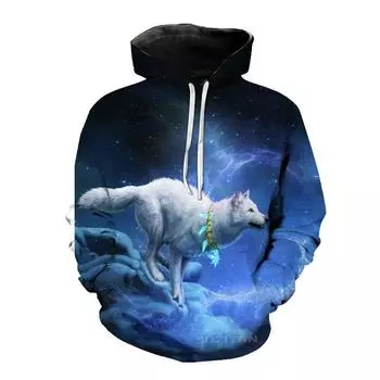 Мужская толстовка с капюшоном, весна-осень, 3D принт, животное, волк, крутая, Galaxy Moon, уличная одежда, пуловеры с длинными рукавами, повседневная пара S
