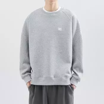 Мужская толстовка с капюшоном, весна-осень, новый простой серый с круглым вырезом, с длинными рукавами, универсальный повседневный наряд, надеваемый через голову M серый