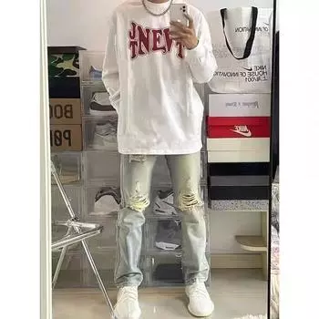 Мужская толстовка с капюшоном весной и осенью, свободная и модная универсальная куртка с буквенным принтом, мужская толстовка с длинными рукавами, повседневный топ M чёрный