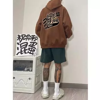 Мужская толстовка с капюшоном весной и осенью, свободная и модная универсальная куртка с буквенным принтом, мужская толстовка с длинными рукавами, повседневный топ M чёрный