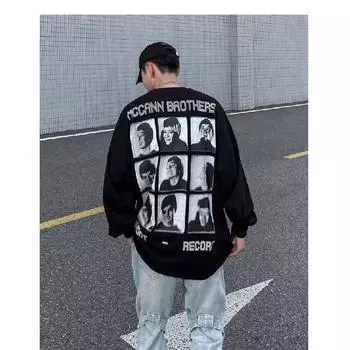 Мужская толстовка с капюшоном весной и осенью, свободная и модная универсальная куртка с буквенным принтом, мужская толстовка с длинными рукавами, повседневный топ M чёрный