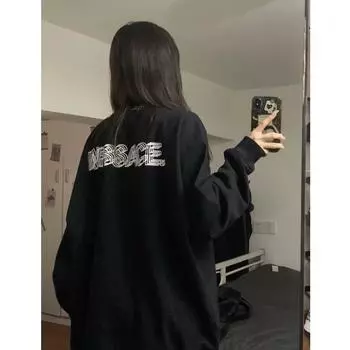 Мужская толстовка с капюшоном весной и осенью, свободная и модная универсальная куртка с буквенным принтом, мужская толстовка с длинными рукавами, повседневный топ M чёрный