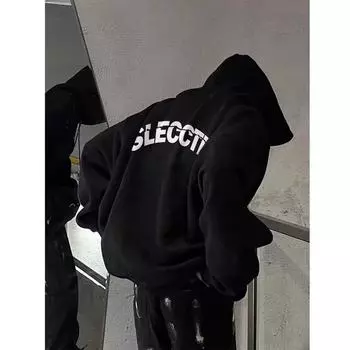 Мужская толстовка с капюшоном весной и осенью, свободная и модная универсальная куртка с буквенным принтом, мужская толстовка с длинными рукавами, повседневный топ M чёрный