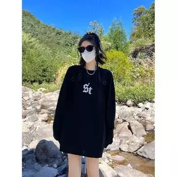 Мужская толстовка с капюшоном весной и осенью, свободная и модная универсальная куртка с буквенным принтом, мужская толстовка с длинными рукавами, повседневный топ M чёрный