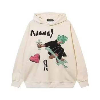 Мужская толстовка с капюшоном весной и осенью, свободная и модная универсальная куртка с буквенным принтом, мужская толстовка с длинными рукавами, повседневный топ M чёрный