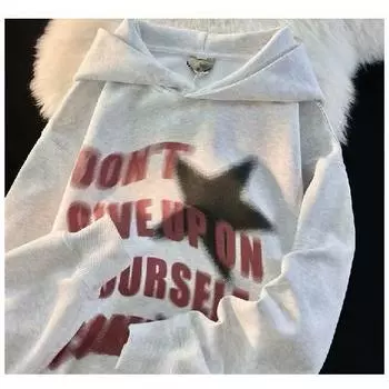 Мужская толстовка с капюшоном весной и осенью, свободная и модная универсальная куртка с буквенным принтом, мужская толстовка с длинными рукавами, повседневный топ M серый