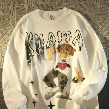 Мужская толстовка с капюшоном весной и осенью, свободная и модная универсальная куртка с буквенным принтом, мужская толстовка с длинными рукавами, повседневный топ M чёрный