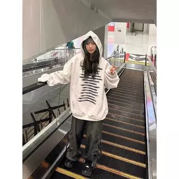 Мужская толстовка с капюшоном весной и осенью, свободная и модная универсальная куртка с буквенным принтом, мужская толстовка с длинными рукавами, повседневный топ M