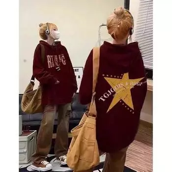 Мужская толстовка с капюшоном весной и осенью, свободная и модная универсальная куртка с буквенным принтом, мужская толстовка с длинными рукавами, повседневный топ M чёрный