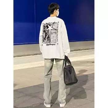 Мужская толстовка с капюшоном весной и осенью, свободная и модная универсальная куртка с буквенным принтом, мужская толстовка с длинными рукавами, повседневный топ M чёрный