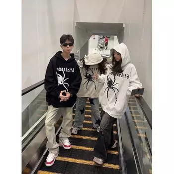 Мужская толстовка с капюшоном весной и осенью, свободная и модная универсальная куртка с буквенным принтом, мужская толстовка с длинными рукавами, повседневный топ M чёрный