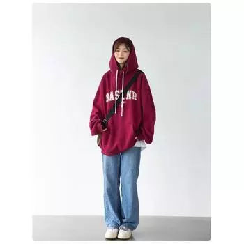 Мужская толстовка с капюшоном весной и осенью, свободная и модная универсальная куртка с буквенным принтом, мужская толстовка с длинными рукавами, повседневный топ M вино красного