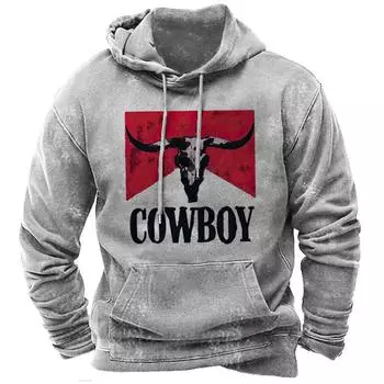 Мужская толстовка с капюшоном Western Cowboy Print Vintage, осенняя модная толстовка Harajuku, топы, свободная толстовка с капюшоном, повседневная уличная одежда XL
