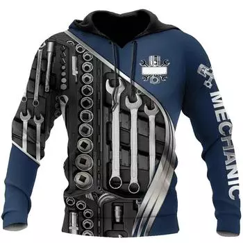 Мужская толстовка с капюшоном, винтажная футболка, осенняя одежда, топы с 3d принтом «Механик», модные уличные повседневные толстовки, пуловер большого размера S