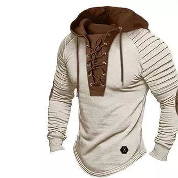 Мужская толстовка с капюшоном, винтажная, со шнуровкой, мужская толстовка с капюшоном и плиссированными плечами, мягкая, эластичная, дышащая, повседневная завязка сверху XXL чёрный