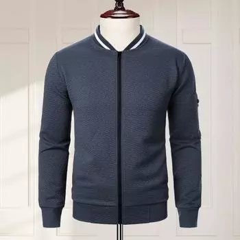 Мужская толстовка с капюшоном, жаккардовый дизайн, однотонный повседневный топ с длинным рукавом и воротником-стойкой S хаки