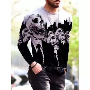 Мужская толстовка с круглым вырезом, футболка с длинными рукавами, свободная, большого размера, модная, с принтом, мужские футболки S