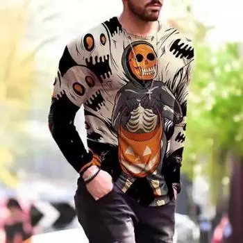 Мужская толстовка с круглым вырезом, футболка с длинными рукавами, свободная, большого размера, модная, с принтом, мужские футболки S