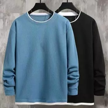 Мужская толстовка с круглым вырезом и длинным рукавом в стиле пэчворк, поддельные две части, пуловер, топы XL синий