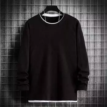 Мужская толстовка с круглым вырезом и длинным рукавом, пэчворк, цветная поддельная двухкомпонентная кофта, топы с вафельной текстурой, свободный крой, повседневные топы L серый