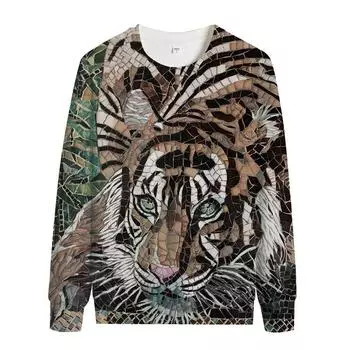 Мужская толстовка с круглым вырезом и принтом в виде тигра на 3D-принте, тонкие пуловеры и свитера с длинными рукавами для мужчин S