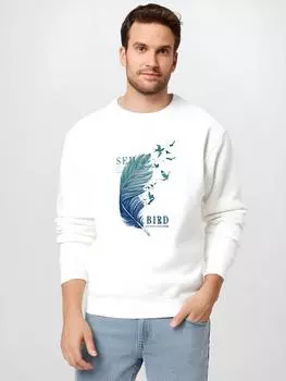 Мужская толстовка с круглым вырезом и рисунком перьев, модная повседневная толстовка с длинным рукавом, большой размер M