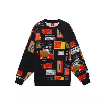Мужская толстовка с круглым вырезом Li Ning Wade Series Pattern Print Spliced Loose Round Neck, черная AWDRA83-1 S
