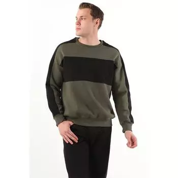 Мужская толстовка с круглым вырезом в полоску цвета хаки