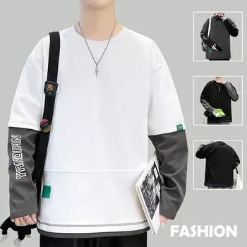 Мужская толстовка с круглым вырезом, весна и осень, новые японские модные свободные повседневные топы, универсальные, однотонные, для подростков больших размеров M