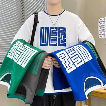 Мужская толстовка с круглым вырезом, весна и осень, модная брендовая одежда для подростков и студентов, универсальные топы с длинными рукавами, повседневные, свободные, большого размера M