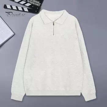 Мужская толстовка с лацканами, повседневный свитер с длинным рукавом и воротником-молнией, свободный крой, однотонный топ для уличной спортивной повседневной носки XXL чёрный