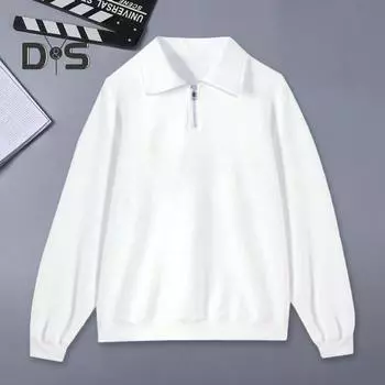 Мужская толстовка с лацканами, повседневный свитер с длинным рукавом и воротником-молнией, свободный крой, однотонный топ для уличной спортивной повседневной носки XXL бежевый