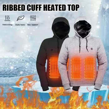 Мужская толстовка с подогревом и 3 уровнями нагрева, USB-подогрев, большой передний карман, регулируемые настройки температуры, ребристые манжеты, верхний край с длинным рукавом S чёрный