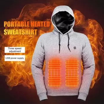 Мужская толстовка с подогревом и 3 уровнями нагрева, USB-подогрев, большой передний карман, регулируемые настройки температуры, ребристые манжеты, длинный рукав, электрический подогрев S чёрный